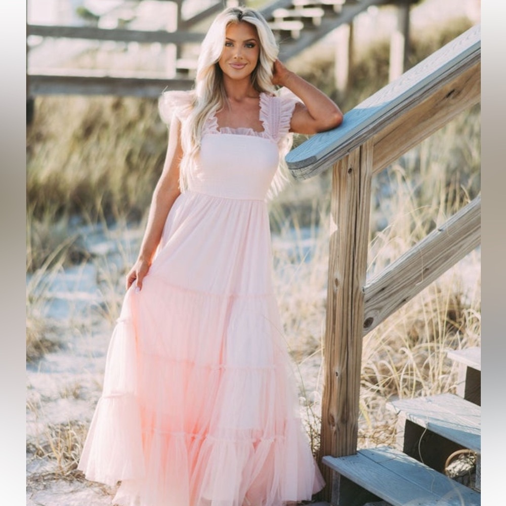 NWT These Three Boutique Meleah Tulle Maxi Dress - Pink